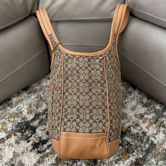 COACH 2007 TAN LEATHER JACQUARD CANVAS SHOULDER BAG WITH ORIGINAL HANGTAG - Picture 10 of 15